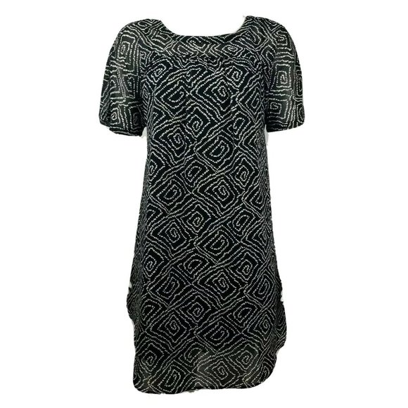 Ann Taylor Loft Dress Womens Size XS Black White Sheer Lined Short Sleeve - Picture 1 of 6